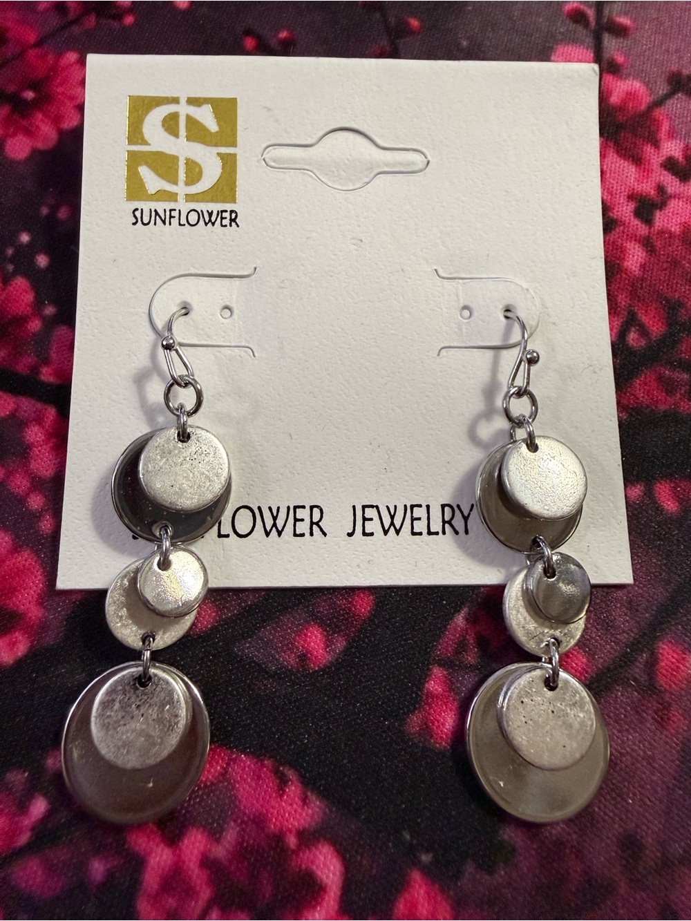 Sunflower Silver-Tone Triple Disc Drop Earrings